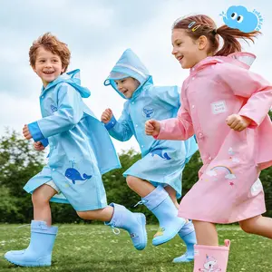 Cartoon Cute Waterproof Raincoat with Backpack Pocket, Outdoor School Use for Kindergarten and Elementary Students