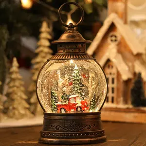 Red Truck Christmas Snow Globes, Light Up Musical Snow Globe Christmas Decorations, 6H Timer, USB/Battery Operated, Red Truck Indoor Home Décor