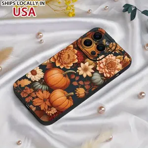 Flower & Pumpkin Pattern Phone Case, Anti-drop Phone Protective Cover, Phone Accessory Compatible with iPhone 11 12 13 14 15 16 Pro Max