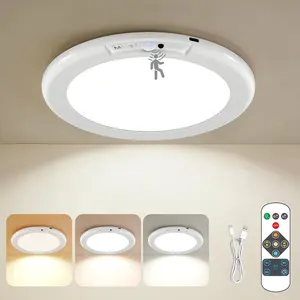 Rechargeable Motion Sensor Ceiling Light with Remote, Battery Operated Closet Light No Wiring, Wireless LED Shower Lights, 3 Colors Dimmable Indoor Overhead Lamp for Closet Shower Pantry Shed Hallway