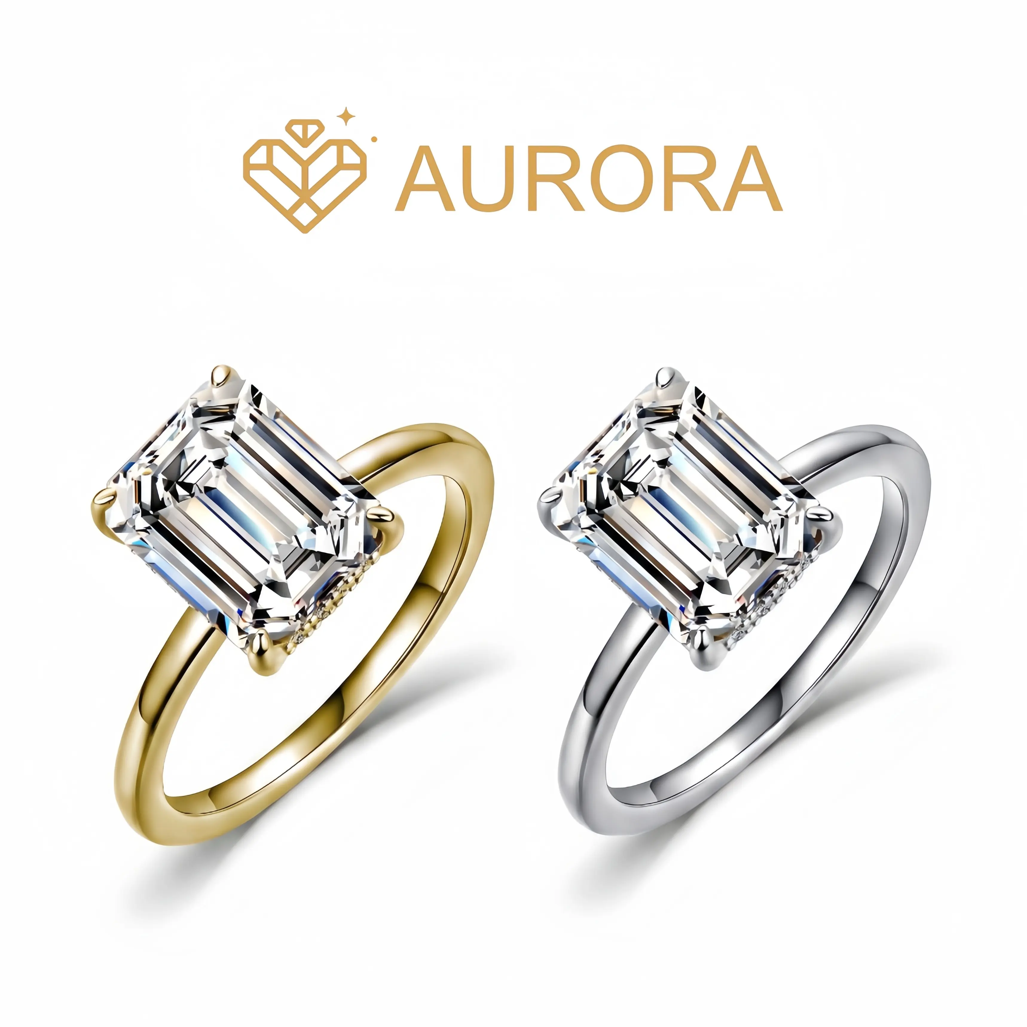 #221 Virex 4ct Silver VVS1 Grade Emerald Cut Elegant Engagement Ring, Classic Artificial Gemstone Solitaire Jewelry for Anniversary Valentine's Day Gift