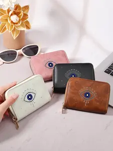 Fashionable Eye Pattern Zipper Short Wallet, Simple Multi Card Slot Card Holder, Casual Versatile Wallet for Women