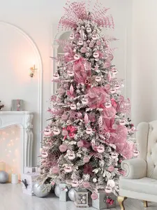 42pcs Pink Shatterproof Christmas Ball Ornaments Set Pre-Strung Plastic Balls for Xmas Tree Decorations Halloween Party Wedding Hand-Held Gift Package