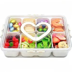 Snack Serving Tray with Lid and Handle travel Snackle Box Charcuterie Container Portable Storage Organizer for Candy Divided Serving Tray with Lid for Fruits, Snacks, Sauces & More
