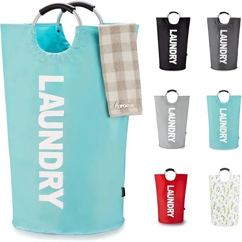 No More Red Marks 115L Large Laundry Basket Collapsible Waterproof Hamper with Foam Protected Aluminum Handles Blue Dirty Clothes Basket for Dorm or Family Use