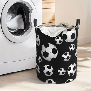 Football Pattern Laundry Basket - Thick and Durable Oxford Fabric, Large Capacity Foldable with Handle Storage Basket, Suitable for Bedroom, Bathroom, Toys and Clothing Storage (black), Fashionable Design