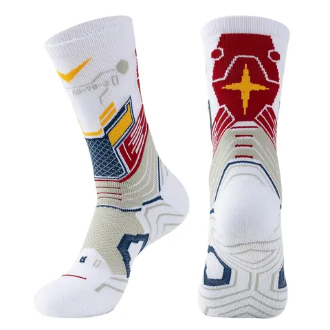 Sporty Men's Colorblock & Letter Print Mid-calf Socks, 1 Pair Sport Breathable Comfortable Crew Socks, Socks for Men, Athletic Running Socks for Men, Sports Fit Socks