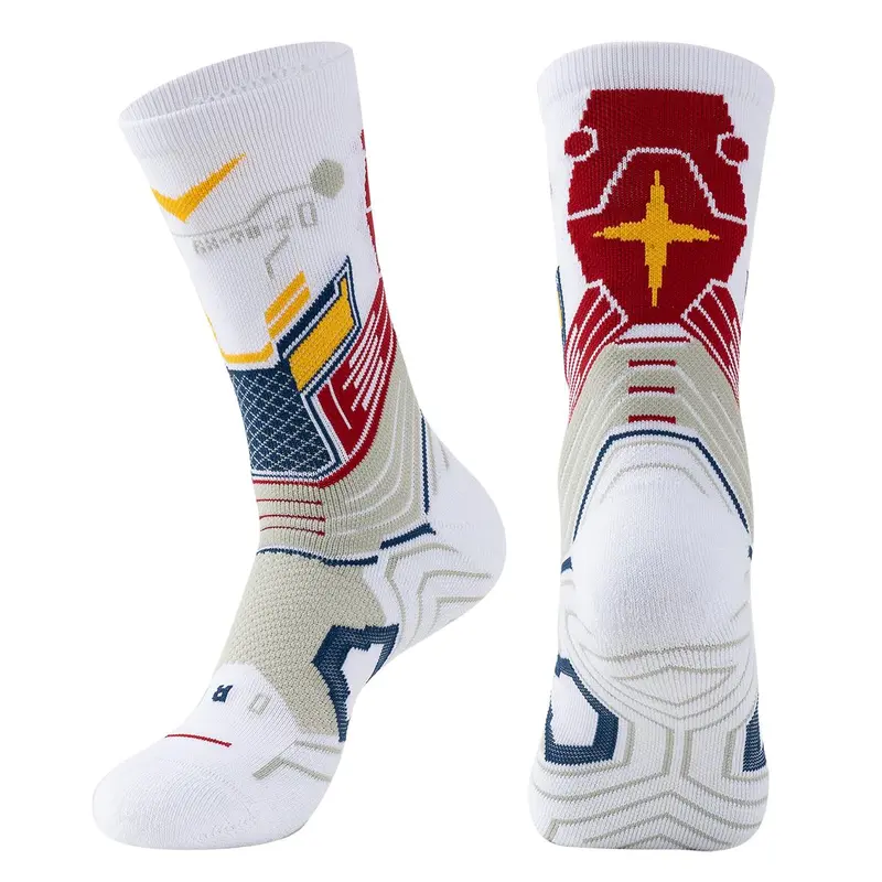 Sporty Men's Colorblock & Letter Print Mid-calf Socks, 1 Pair Sport Breathable Comfortable Crew Socks, Socks for Men, Athletic Running Socks for Men, Sports Fit Socks