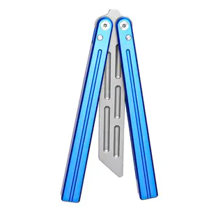TGZUO KNIFE Hardware tools Aluminum Butterfly Trainer, Safe Bladeless Practice Hand Tool, Skill Toy, Flip Tool, Fidget Toy LG02 BLUE RED ﻿