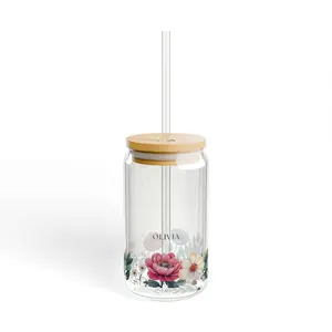 Floral Sipper Glass with a Straw - Personalized  With Your Name
