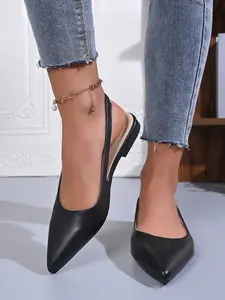 French Pointed Toe Backless Single Shoe, Low Heel Flat Design, Comfortable for Commuting and Dates, Elegant Summer Choice