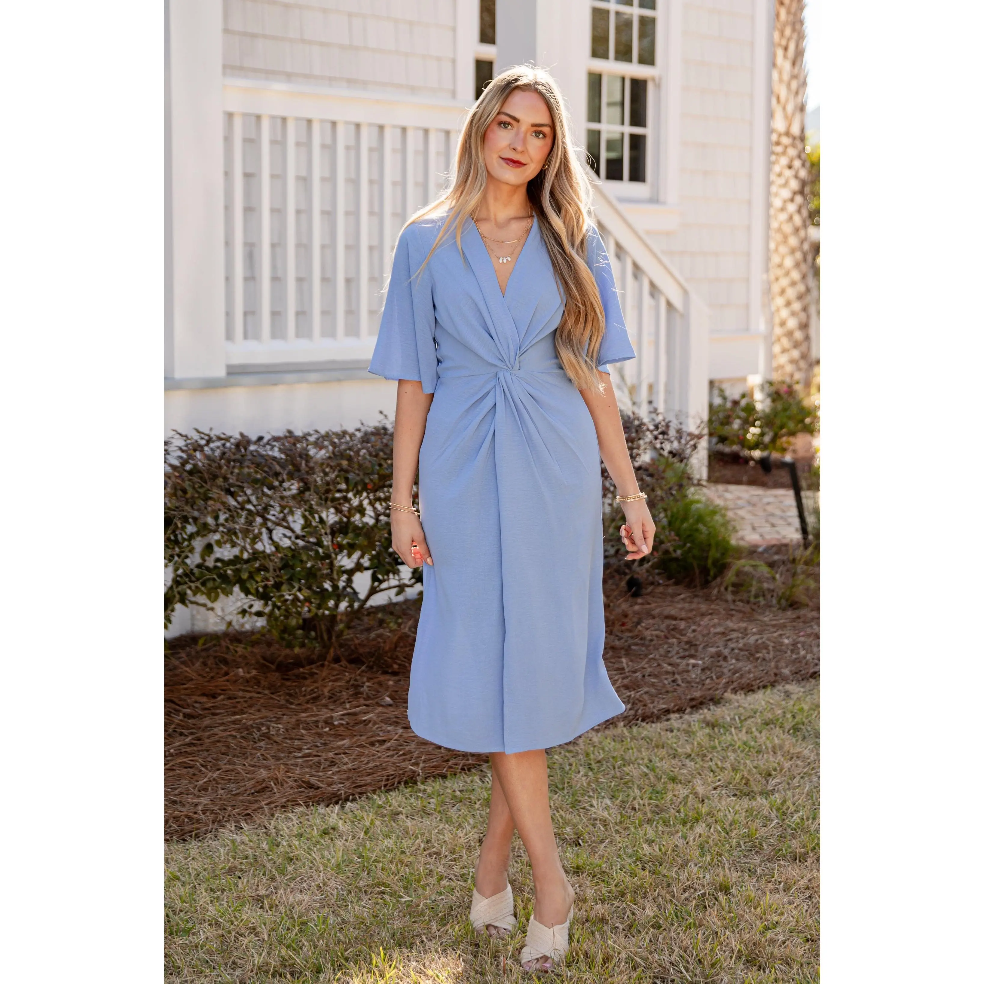 asos blue midi dress ASOS DESIGN denim ballerina midi dress in lightwash blue