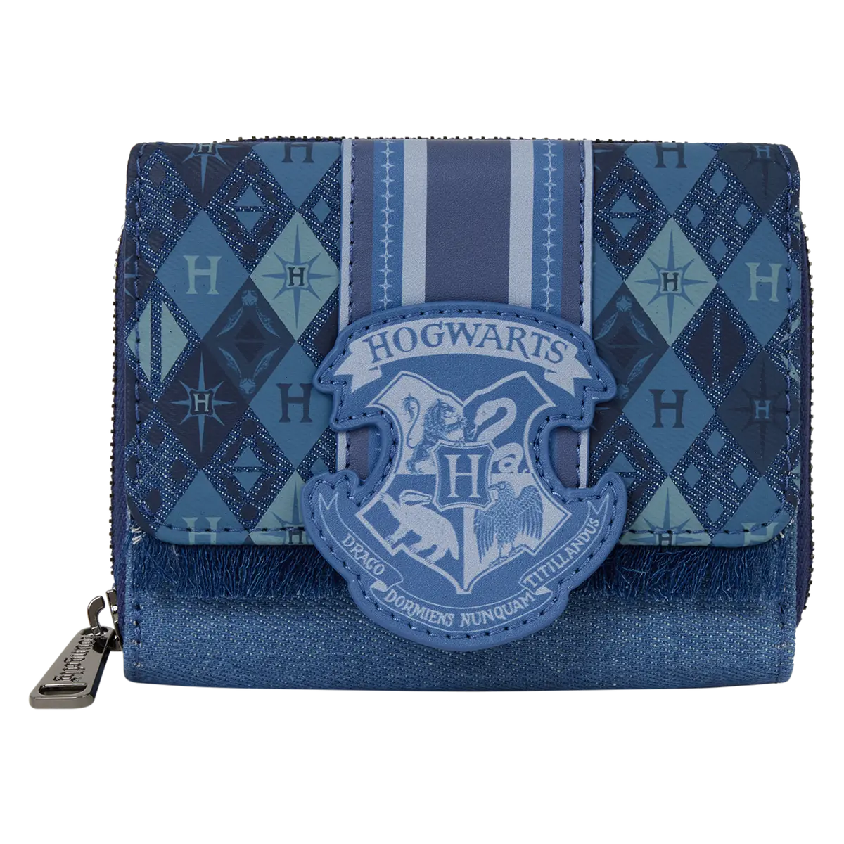 Loungefly Harry Potter Hogwarts Argyle Print Faux Leather Tri-fold Wallet with Debossed Castle and ID Window for Everyday Carry, Polyurethane, Magical Touch