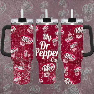 [Dr Pepper] My Dr Pepper Cup 20oz & 40oz Tumbler With Handle – Kawaii Animal Stainless Steel Cup, Red Aesthetic Girly Design, Insulated Iced Coffee Travel Mug, Trendy Drinkware, Gift For Women