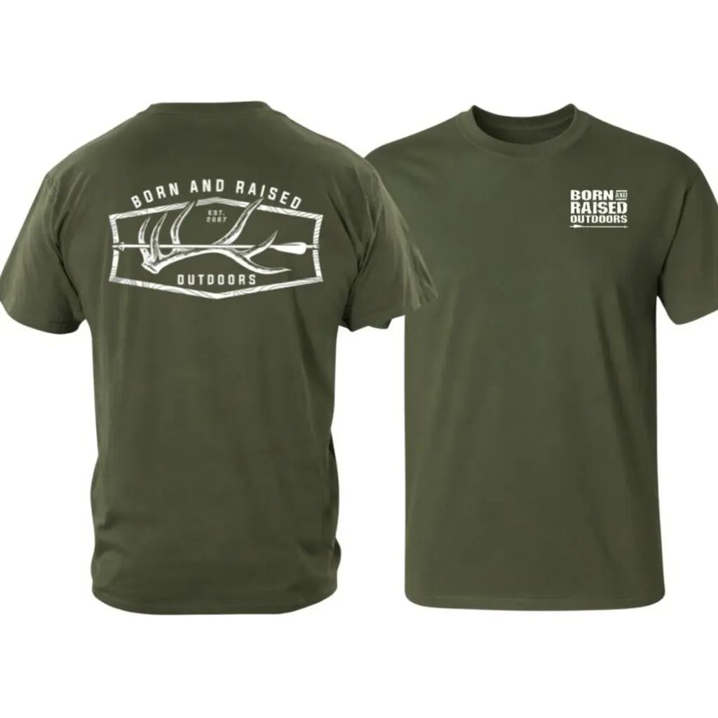 Born and Raised Outdoors Retro Antlers Arrow Graphic Shirt, Born and Raised Outdoors Vintage Hunting T-Shirt, Born and Raised Outdoors Unisex Cotton Hunting Lifestyle Tee
