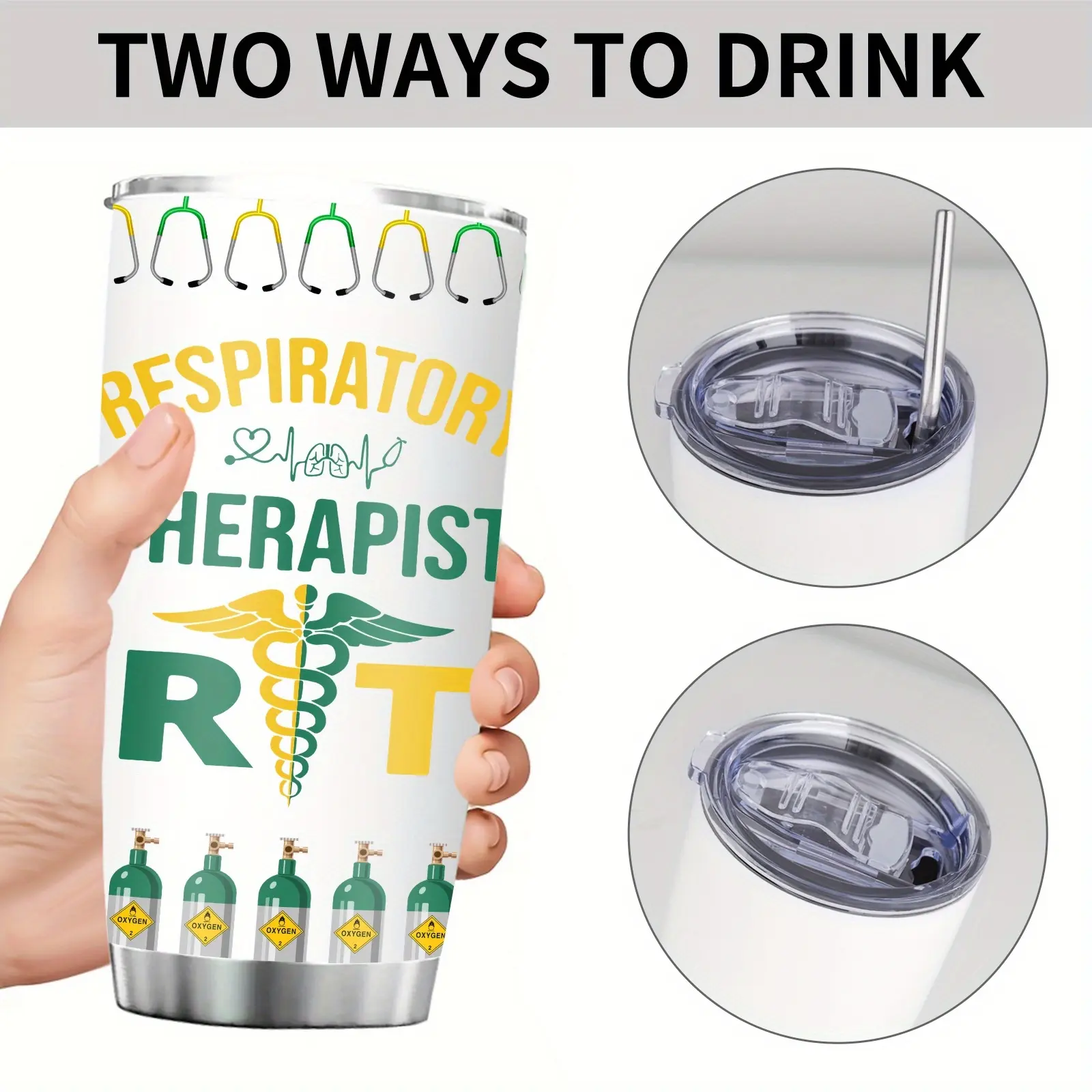20oz Respiratory Therapy Themed Double-Walled Stainless Steel Vacuum Flask Water Bottle - 1 Piece, Leak-Proof Sliding Lid, Portable Reusable, Hand-Wash Only, 7-12 Hours Insulation, 500-1000 ml, Ideal Birthday Gift for Adult Respiratory Therapists, Tumbler