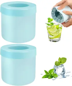 3D Silicone Cylinder Ice Molds Blue Green 60 Cubes Easy Release Food Grade ABS Mini Ice Maker Tray for Freezer 2Pcs