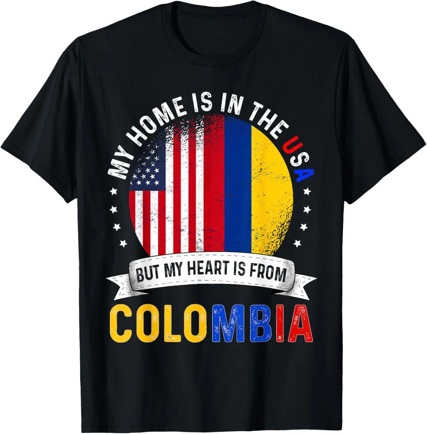 Women's 100% Cotton Distressed Short-Sleeve Round Neck T-Shirt - Colombian Flag Patriot Heart Graphic, Vintage Streetwear, Everyday Style Casual Top