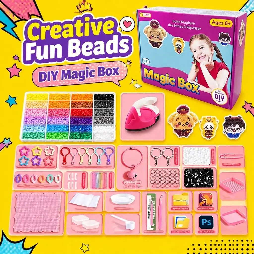Fuse Beads DIY Storage Box Craft Kit, Stress Relief Educational Fun Activity Set with Beads, Tools & Templates