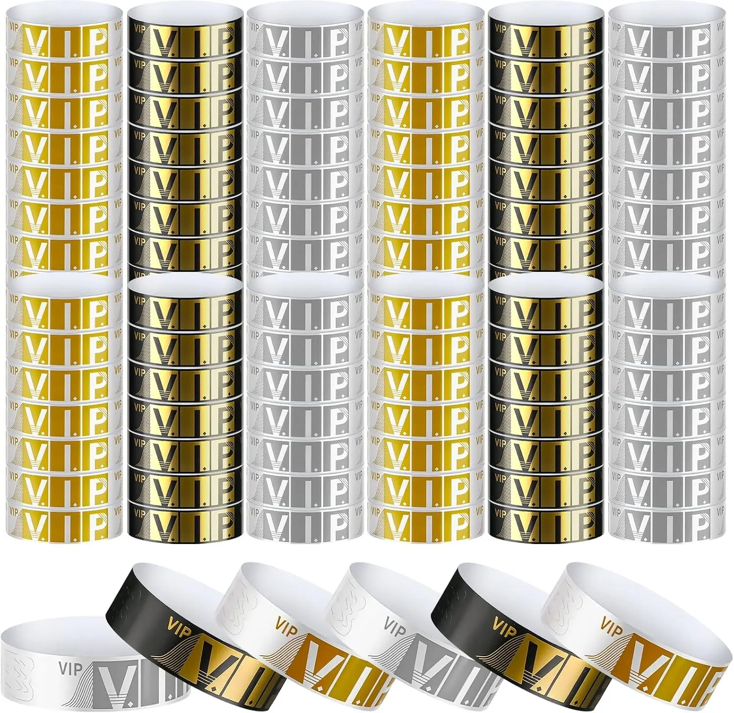Epakh 1200 Pcs VIP Wristbands Bracelets Paper Lightweight Event Party Wrist Bands Colored Waterproof Armband for Girl Boy Concert (Silver, Gold, Black Gold), Paper Bracelets-04