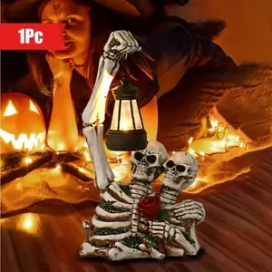 1pc Solar Skull Zombie Statue for Halloween, Illuminated Garden Art Ornament, Durable Resin Decor for Yards and Lawns