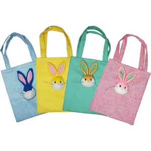 4-Pack Easter Bunny Candy Bags Assorted Color Burlap Gift Bags for Easter Treats Party Favors Egg Fillers & Basket Stuffers