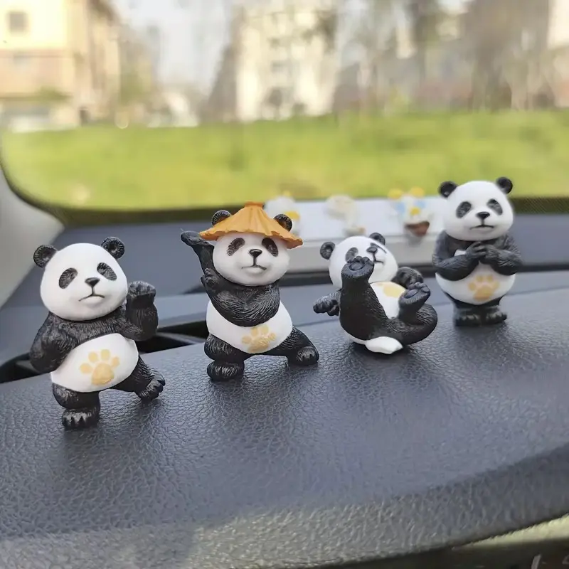 4-Pack Adorable Panda Car Ornaments, Fun Car Interior Decorative Accents for Automotive Dashboards & Office Decor, Car Accessories