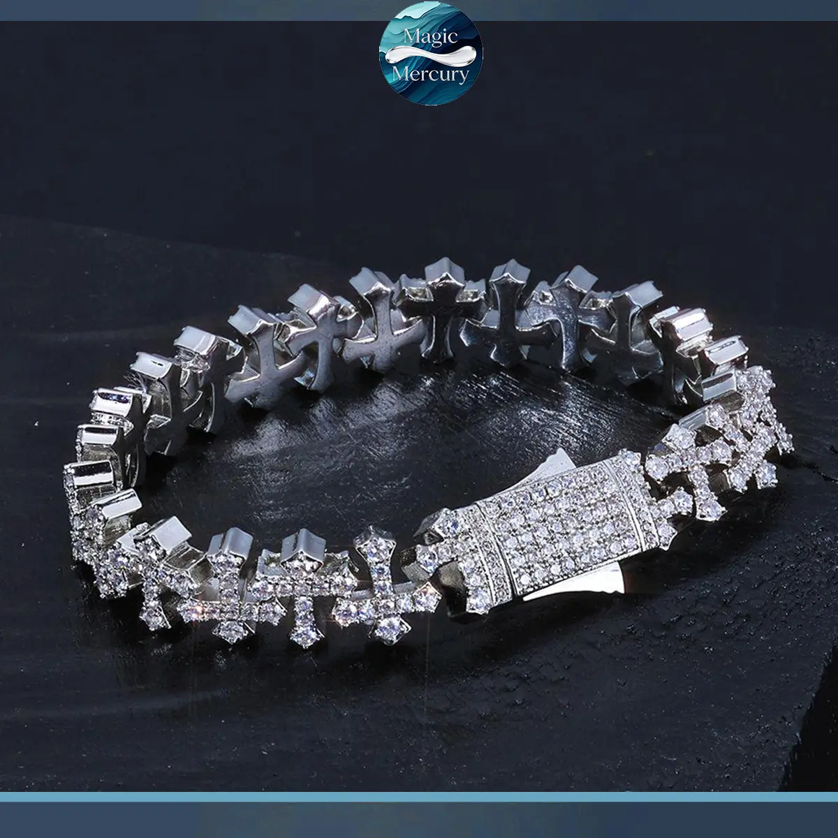 18K Gold Hip Hop Cross Bracelet Full Paved Cubic Zirconia  Spring Clasp Bracelet for Men trendy costume jewelry unisex charm