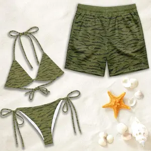 Camo Tiger Bikini Set, Green Animal Print Swimwear, Beach Party Outfit, Gift for Girlfriend/ Boyfriend I7I