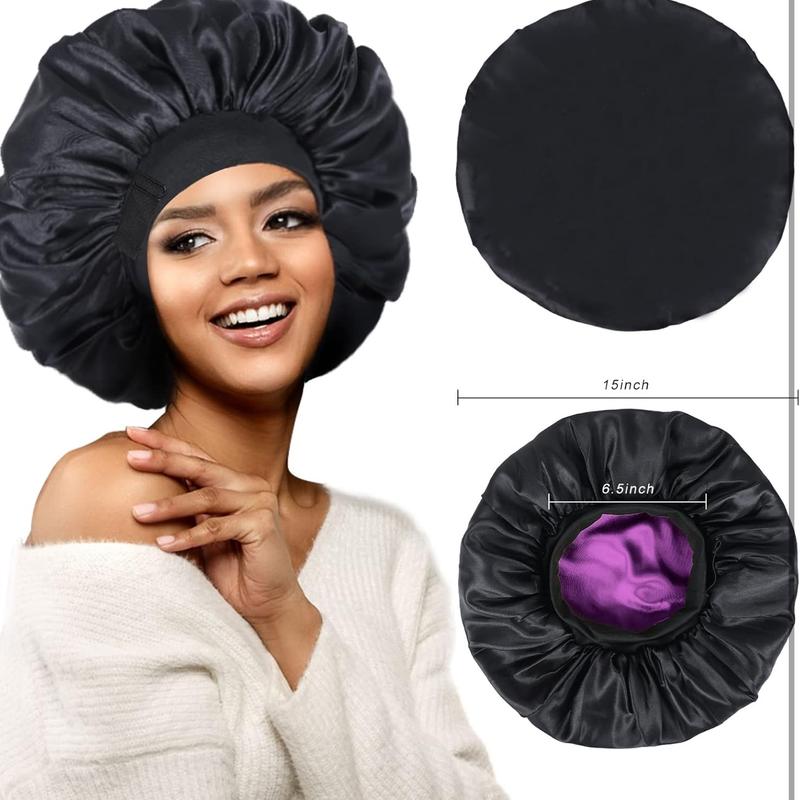Adjustable Double Layer  Bonnet for Black Women Sleeping -  Sleep Cap for Curly Hair, Lightweight and Skin-Friendly Accessory black woman   satin silk black woman Bean Paste &Pink Haircare Heatless Elastic