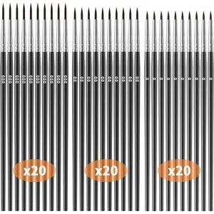 60 Pcs Fine Paint Brushes Set with 3 Sizes #0 #00 #000 Liner Brush for Miniature 40k Model Crafts Watercolor Acrylics Oil