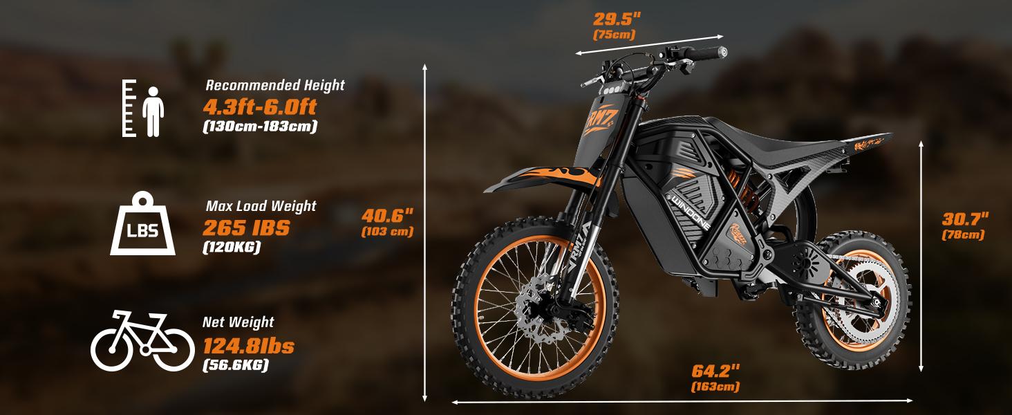 Windone RM7 Ebike,2200W Peak Motor, 37MPH Fast Speed, 48V 22.5Ah Battery, 45-60 mi Range, 14"/12" Off-Road Tires,Dual Hydraulic Brakes, Full Suspension， 3-Speed Modes for Dirt Biking,  UL 2272 Electric Dirt Bike Adults & Teens