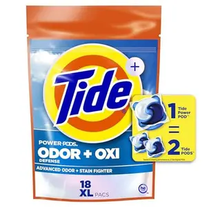 Tide Odor Defense + Oxi Laundry Detergent Pacs, Original Scent, 18 Count, Advanced Odor + Stain Fighter, laudry soap washing detergent pacs