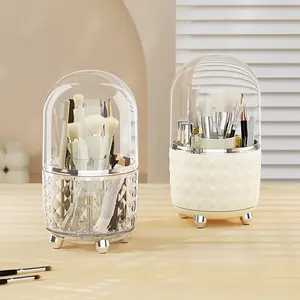 360 Degree Rotatable Makeup Brush Storage Box, 1 Piece Dustproof Makeup Brush Holder, Cosmetic Organizer, Makeup Tool for Home & Travel, Beauty Organizer