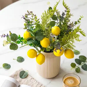 Lemon Branch Artificial Realistic Leafy Decorative Plant Stem, Artificial Flowers, Home Decoration Flower Arrangement Photo Prop Scene Setting
