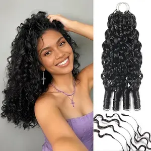 18inch Deep Wave Feather Crochet Hair Synthetic Hair Extensions, Pre-Separated Knotless Boho Braids, Soft Protein Fiber Curly Crochet Hair 50G/Pack, Lightweight Protective Hairstyles for Black Women