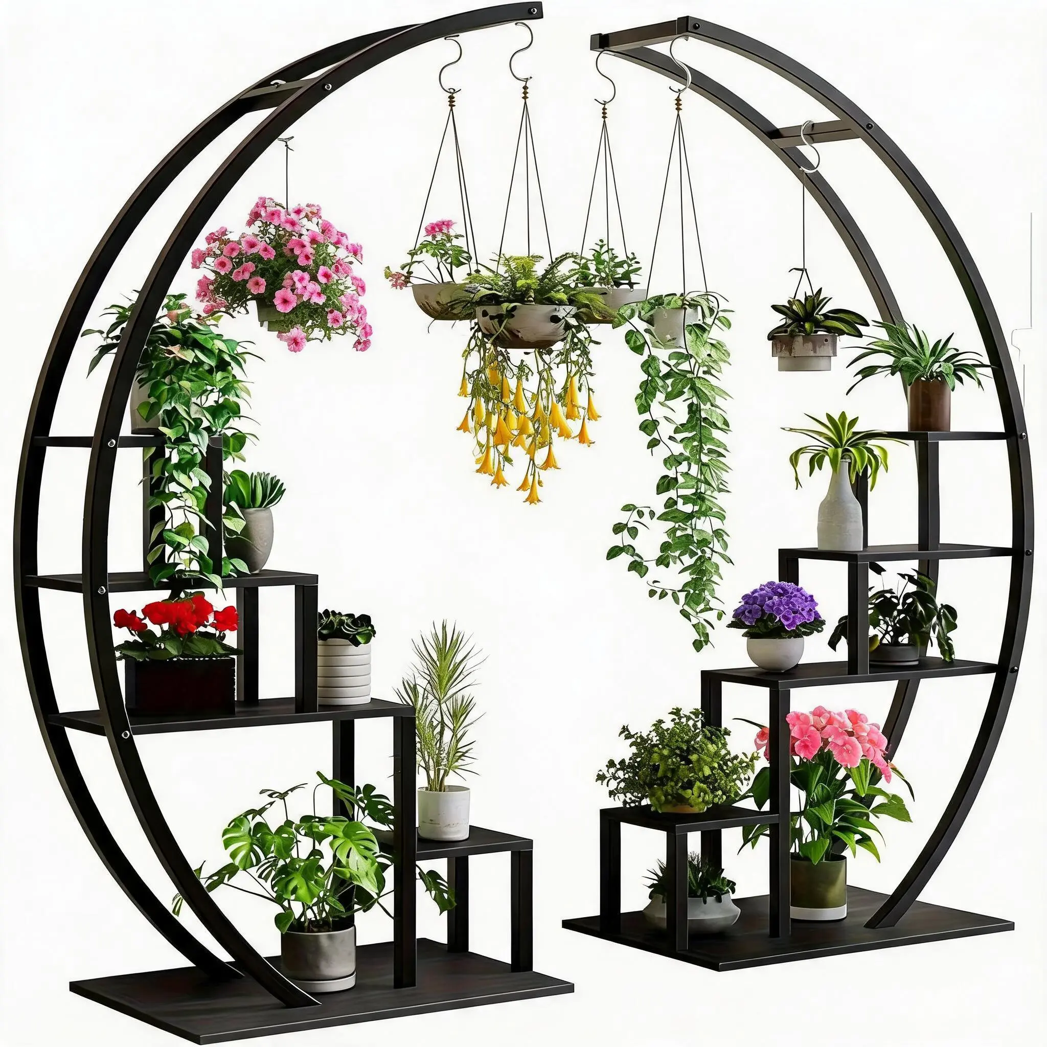 Garvee New Upgraded Metal Round Plant Stand Bookstand MDF Flower Display Rack, Multi-purpose Shelf Indoor Outdoor Garden Shelf for Home Room Decor, Ideal Christmas Xmas Birthday Gifts for Women Men Friends