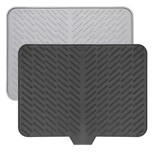 Silicone Dish Drying Mat, Edge Drain Design, 58x43 Cm/23x17 Inches, Kitchen Sink Countertop, Easy to Clean, Heat Resistant Gift