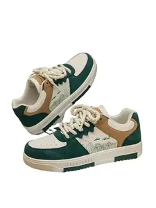 Men's Fashionable Colorblock Patchwork Design Lace Up Low Top Sneakers, Work Shoes, Casual Comfortable Green Sports Shoes for Outdoor Hiking, Trendy All-match Athletic Sneakers for Daily Wear, Artistic Streetwear Shoes