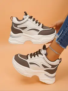Women's Wedge Heel Thick Sole Sports Shoes, Comfortable Casual Sneakers for Daily Wear, Stylish Ladies Footwear for All Seasons