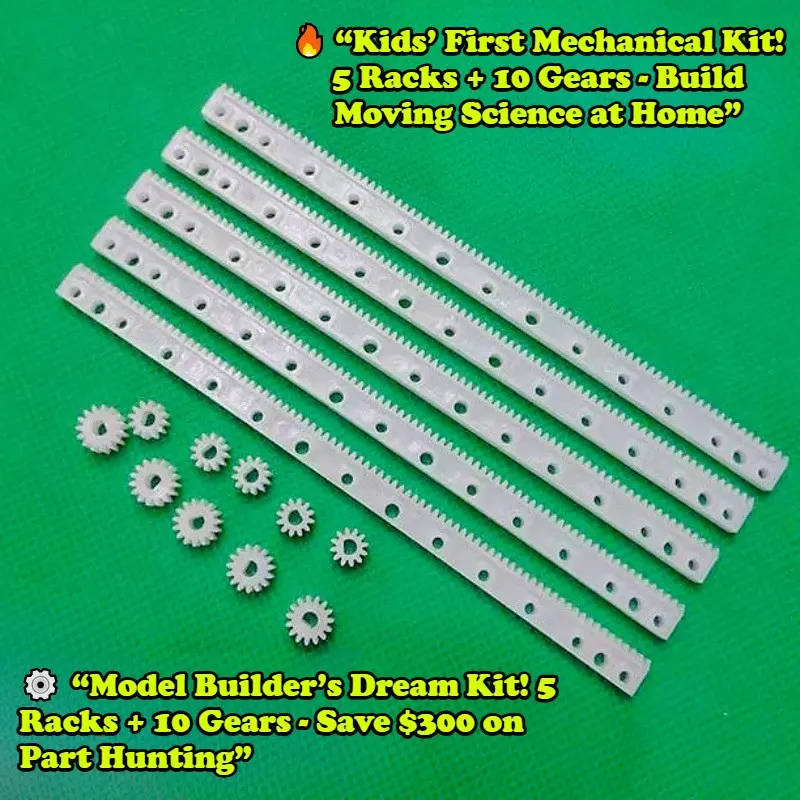 5 Piece Set 125mm Plastic Gear Rack, 5 Pieces 0.5 Module 12 Teeth 3mm D Hole Gears, 5 Pieces 0.5 Module 15 Teeth 3mm D Hole Gears