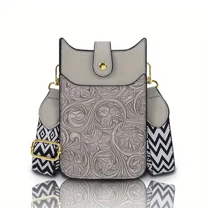Vintage Flower Carved Ladies Crossbody Phone Bag