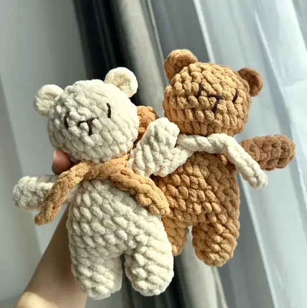Handmade Crochet Teddy Bear Plushie with Scarf, Chunky Chenille Amigurumi Bear Toy, Soft Aesthetic Stuffed Animal, Cute Gift for Her & Baby Shower