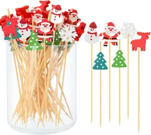 Christmas Cocktail Picks, 4.7 IN Christmas Toothpicks for Appetizers Fruit Dessert Food Sandwich, Charcuterie Skewers Sticks for Xmas Tree Snowflake Christmas Decorations Themed Party Supplies