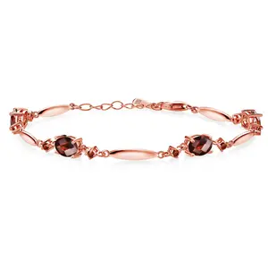 Gem Stone King Gemstone Birthstone Tennis Bracelet For Women | 18K Rose Gold Plated Silver | Oval 7X5MM and Round 2MM | 6 Inch + 1 Inch Extender | Fine Jewelry for Her Mom Wife