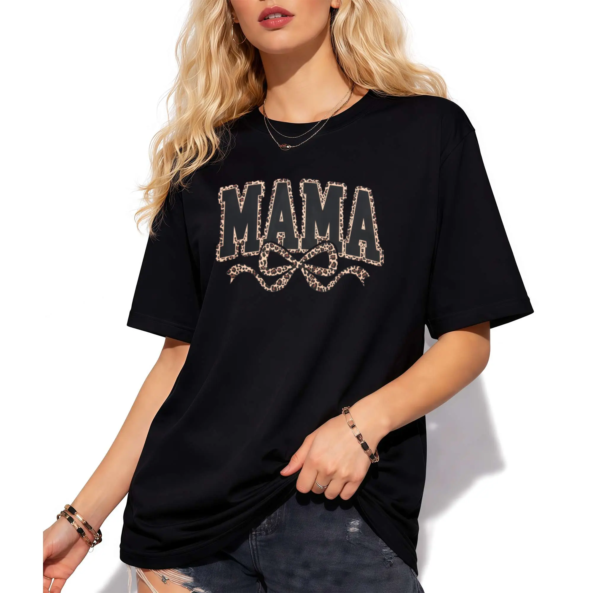 Mama Shirts Women: Mom Life T-Shirt Mama Bow T-shirt | Casual Mama Letter Print T-Shirt Mom Graphic Tee Mommy T-shirts Vintage Vacation Holiday Tops