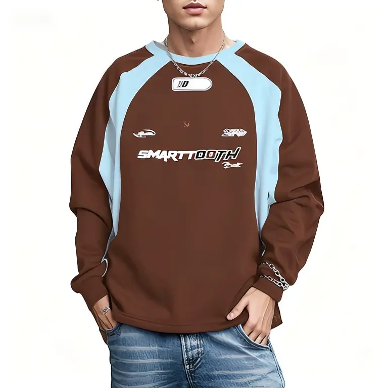 EMMIOL Oversized Crewneck Sweatshirts for Men Vintage Graphic Pullover Loose Fit Streetwear Long Sleeve Top