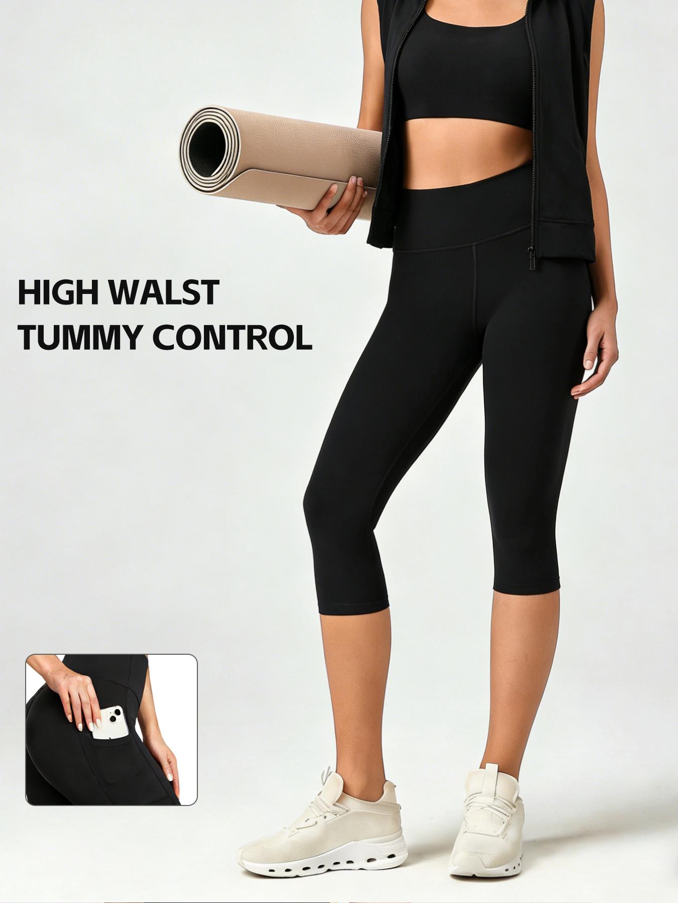 4-Pack yoga pants Sports Leggings For Women, High-Waisted Cropped Yoga Pants With Pockets, Women's Super Soft High-Elastic Capri Leggings - Full Coverage No See-Through Workout Pants, Solid Color Athletic Yoga Running Capris