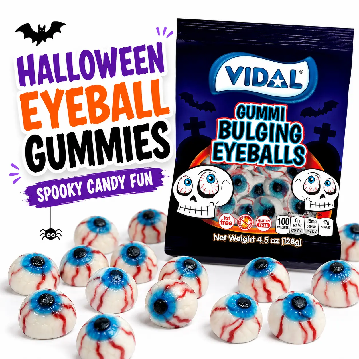 Vidal Gummi Bulging Eyeballs Candy, Fruit & Chewy Snack