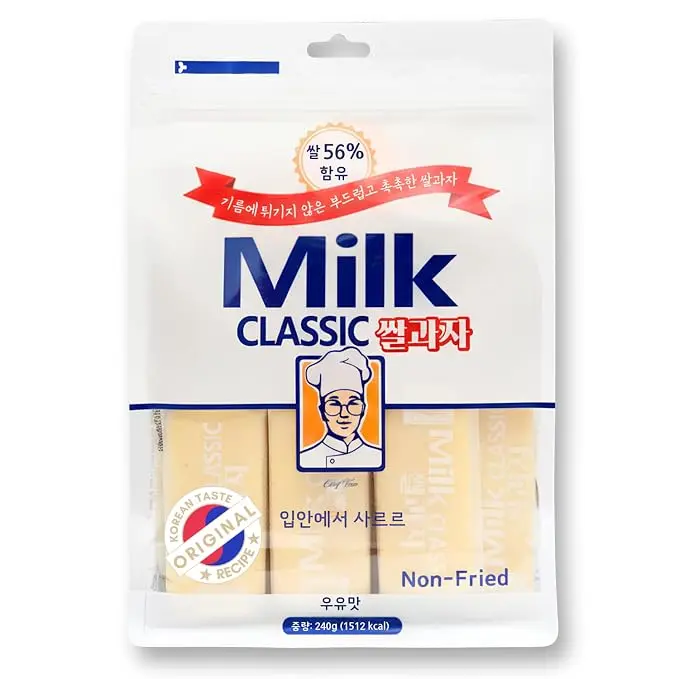 56% Milk Classic Korean Milk Rice Cracker Snacks, 8.46 oz | Oven-Baked Non-Fried Asian Snack, Light Crispy Wrapped Sticks for Tea, Coffee & Lunchbox